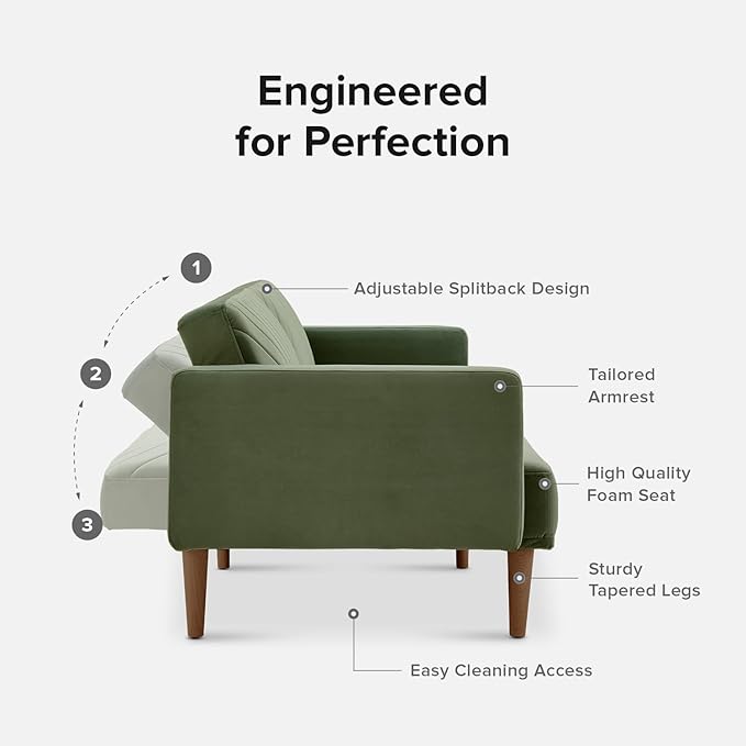 mopio 76.4 Futon Sofa Bed Couch Loveseat Sleeper Sofa Mid Century Modern Futon Couch Sofa Cama Couches for Living Room (Olive Green Premium Velvet)