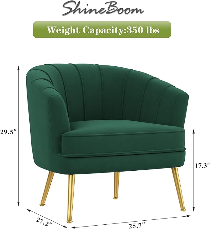 Velvet Accent Chairs for Living Room Bedroom Office - Upholstered Single Sofa Arm Chair with Metal Legs Green