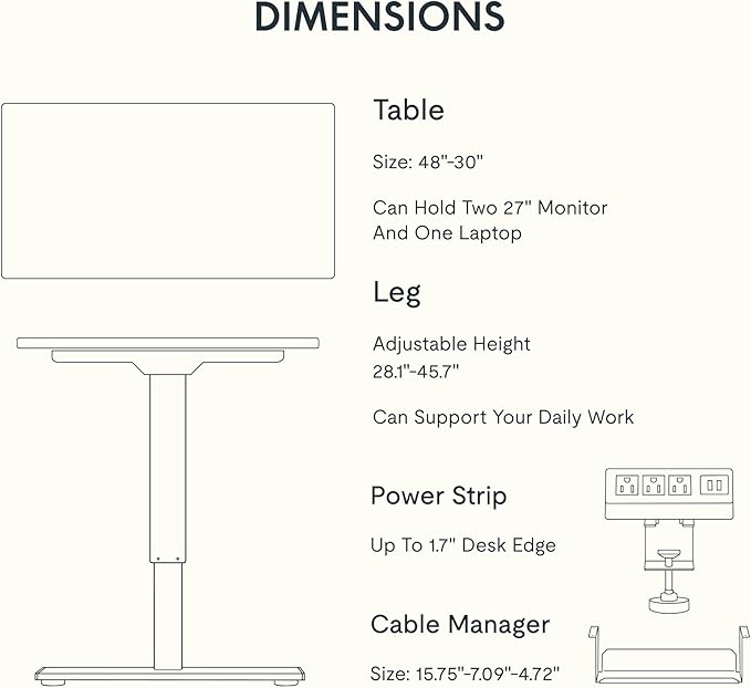 FLEXISPOT EN2 Whole-Piece Standing Desk with Clamp Power Strip 48 x 30 Electric Stand Up Height Adjustable Desk with Cable Management (White Frame + 48 Marble Gray Top 2 Packages)