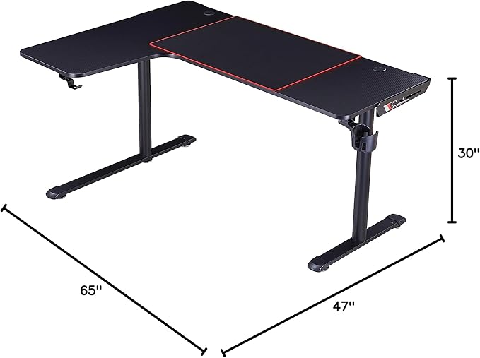 Homes: Inside + Out Kindira Modern Steel Gaming Desk with USB Ports PC Mouse Pad and Rotatable Cup-Holder for Home Office Classroom Study Room Black L-Shape