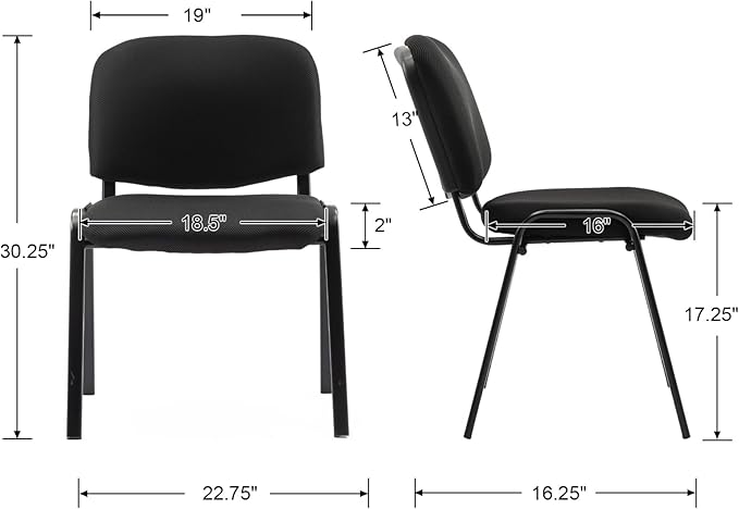 Stackable Mesh Office Chairs Set of 5 Armless Conference Room Chairs No Wheels Waiting Room Guest Chairs with Metal Frame for Reception Training Meeting Event Black
