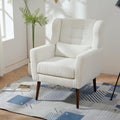 Modern Accent ChairChenille Arm Chairs for Living RoomUpholstered Mordern ArmchairComfy Soft Padded Lounge Chair in Small Space Bedroom w/Pillow Solid Wood Leg (White + Teddy)