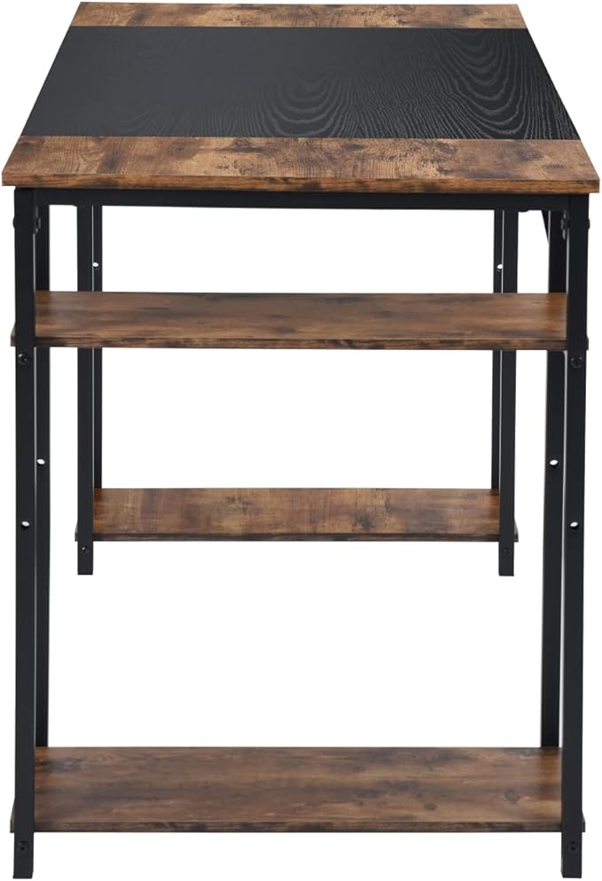 FurnitureR Home Office Desk Wood Top L47.2 Contemporary Writing Table with 4 Storage Shelves for Home Office Study Living Room Computer Desk Brown&ampBlack