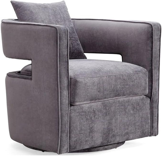 Tov Furniture Kennedy Modern Handmade Velvet Swivel Chair Gray