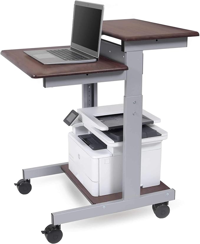 Stand Up Desk Store Rolling Adjustable Height Two Tier Standing Desk Computer Workstation (Silver Frame/Dark Walnut Top 24 Wide)
