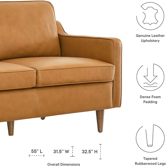 Modway Impart Upholstered Genuine Leather Loveseat in Tan