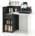 MAT EXPERT Reception Desk Front Desk with Open Shelves Lockable Drawer Round Tabletop Checkout Counter Retail Counter Computer Workstation for Office (Black Cabinet &amp White Desktop)