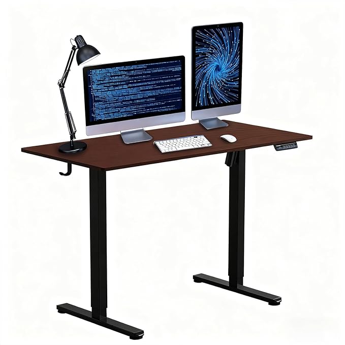 NSY Audio Electric Standing Desk 48x24 Inches - Height Adjustable Whisper Quiet Motor Walnut Top &amp Black Frame for Home Office Gaming Focused Work Walnut Brown