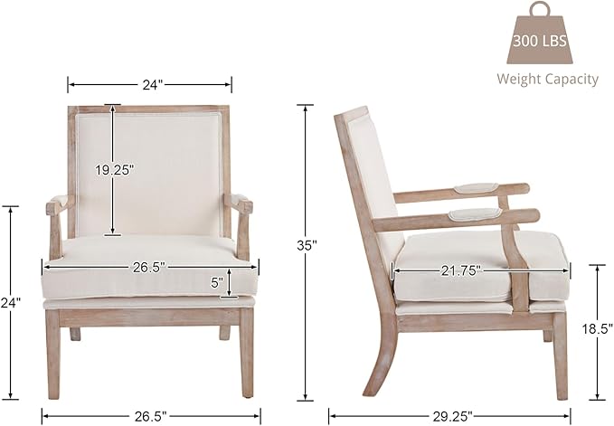 chairus Farmhouse Linen Accent Chair Set of 2 Upholstered Reading Chair with Solid Wood Frame Lounge Arm Chair with High Back for Living Room Reception Room Waiting Room Beige