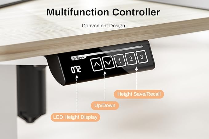 EcoZen Standing Desk Electric Height Adjustable Desk 55 x 33.5 Inches L Shaped Sit Stand up Desk Computer Home Office Desk Memory Preset with Two-Piece Fir Wood Desktop (Natural 55 * 33.5 Inch)
