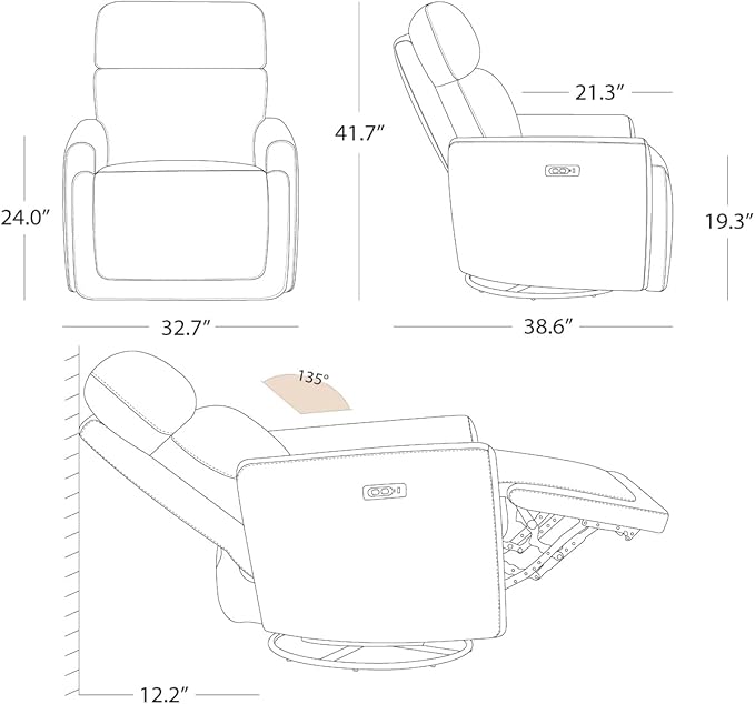 CHITA Power Recliner Chair Swivel Glider with Adjustable Power Headrest FSC Certified Electronic Modern Nursery Rocking Chair with USB and Type-C Ports Light Grey