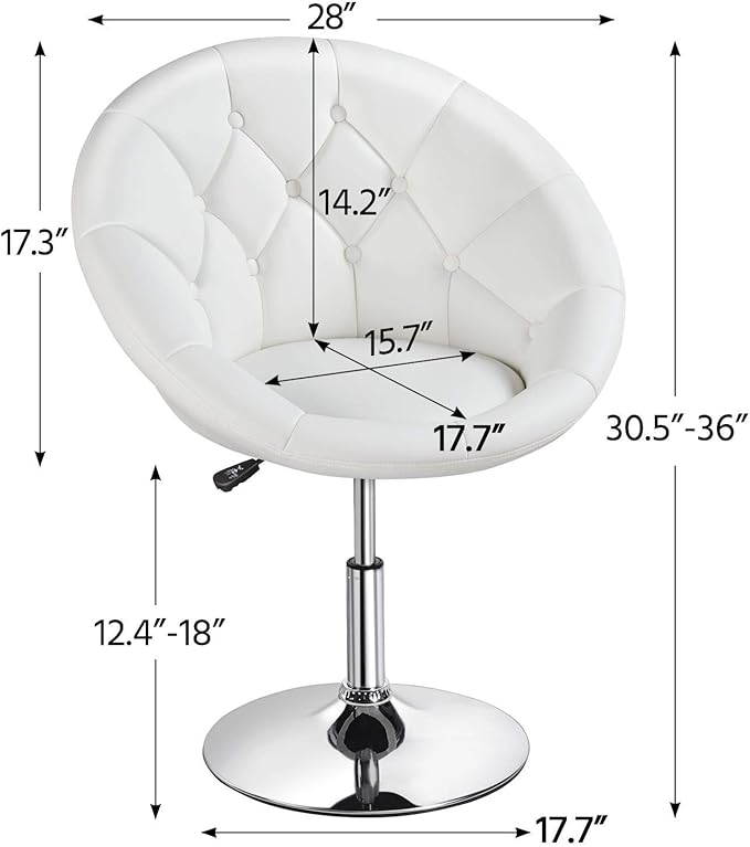 Yaheetech Adjustable Vanity Chair with Round Tufted Back Swivel Leather Salon Chair for Bedroom Living Room Office White
