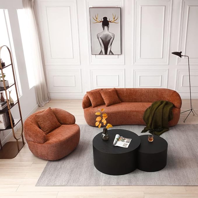 35'' Swivel Barrel Chair Living RoomSingle Chair for Small Space ComfyRound Sofa for Reading RoomBedroomClubOffice(Orange)