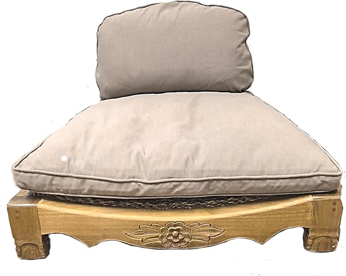 Handcrafted Wooden Meditation Chair with Woven Seagrass Seat 30 x 28 x 18 inches (Stone)