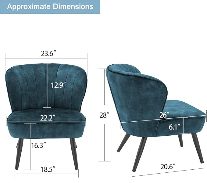 DUHOME Living Room Chair Armless Slipper Accent Chair Sofa Chair Reading Chair Upholstered Velvet Fabric for Bedroom Blue