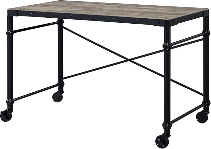 Rustic Oak &amp Black Writing Desk - Industrial Home Office Computer Desk