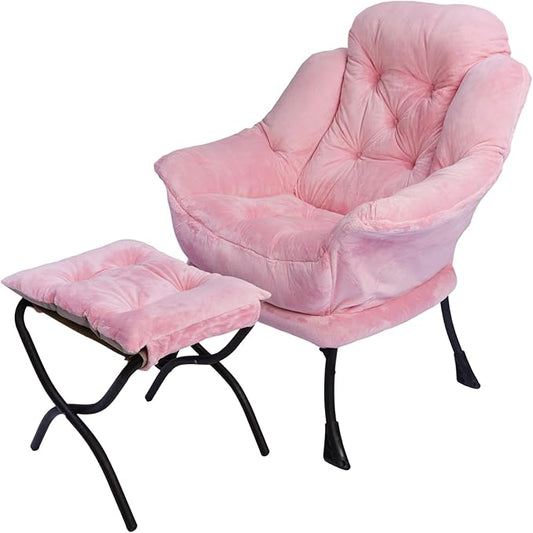 Kokel Lazy Chair with Folding OttomanLiving Room Chairs (Pink-1119)