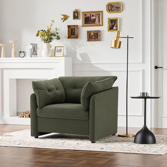 Chenille Oversized Armchair Modern Accent Chair Single Sofa Lounge Chair Chenille Fabric 36 Wide 24 Seat Deepth Reading Chair for Living Room Bedroom (Green)