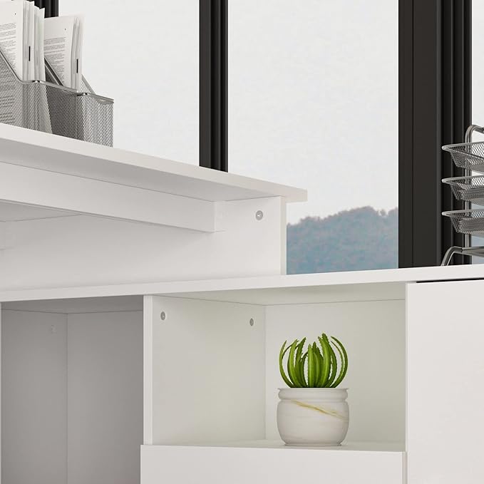 Office Computer Desk L Shaped Corner Drawers Shelves White Bohemian Eclectic Cabin Lodge L-Shape MDF Matte Cabinet