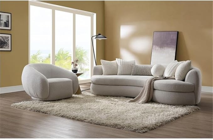 BOWERY HILL Contemporary Swivel Accent Chair 42 W x 40 D x 30 H Boucle Fabric Upholstered in Beige Plush Foam Cushion Modern Style 360-Degree Rotation Living Room or Reading Nook Seating