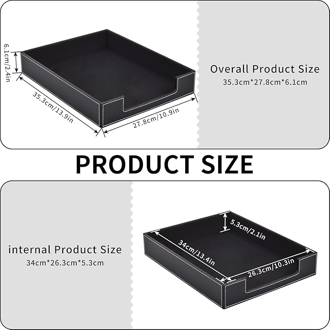 Leather Letter Tray Office Supplies Desk Organizer for Mail Paper Files Magazines Jewelry CosmeticsLuxury Letter Holder&ampMultipurpos Stackable Office Desktop Storage Box Black
