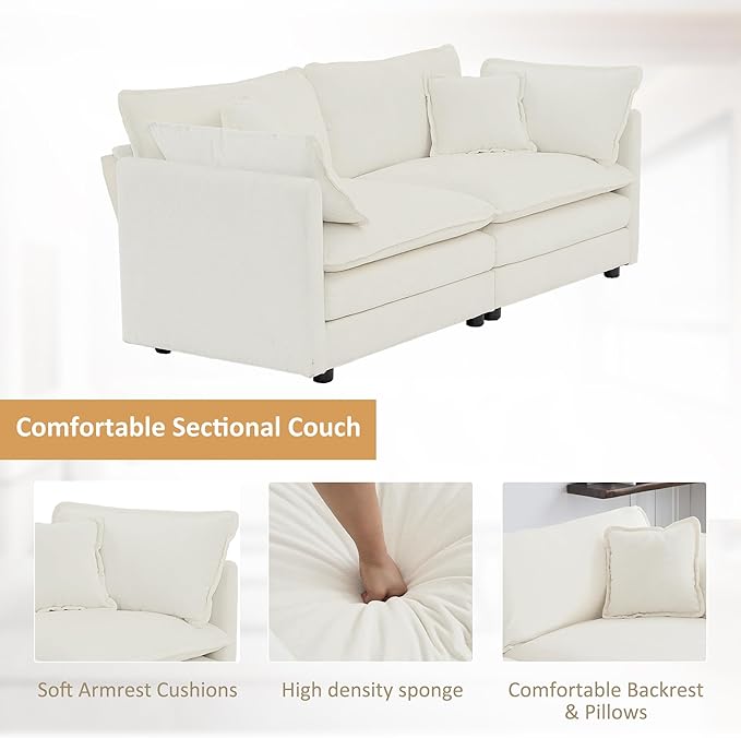 GNIXUU Oversized Modern Living Room Furniture Sets Inclued 2 Pieces loveseat Sofa Comfy Chenille Deep Seat Modular Couch Set for Living Room and Bedroom(2+2 seat Beige White)
