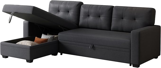 Ball &amp Cast Convertible Sectional Sleeper Sofa Bed L Shaped 4 in 1 Pull Out Couch with Reversible Storage Chaise &amp Removable Back CushionsSleeper Corner Pull Out Sofa Bed Couch for Living Roo