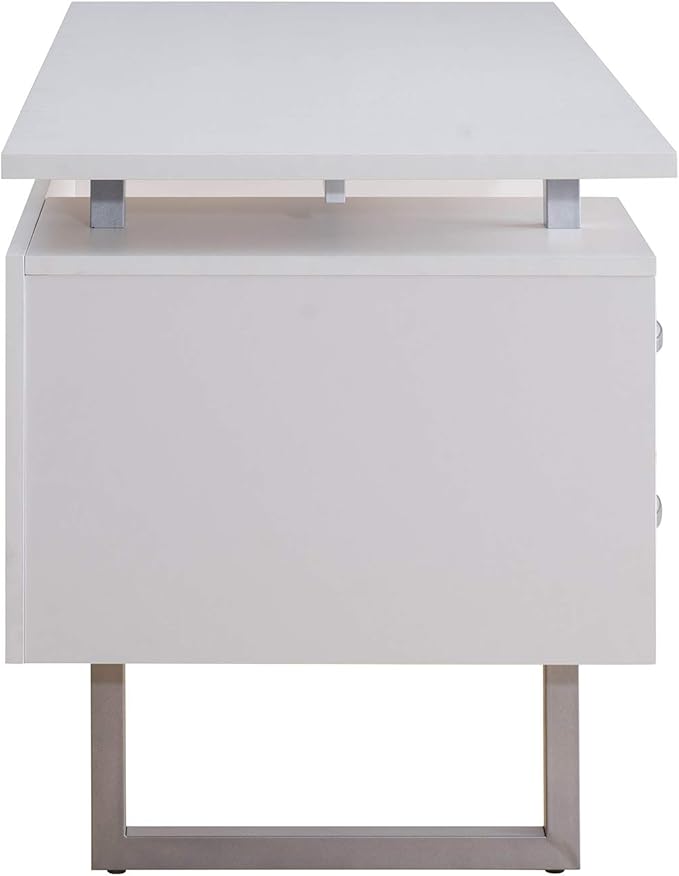 Deja 60 White Study Writing Home Office Wall Mounted Laptop Computer Floating Desk Top and Storage Drawers and Metal Stands