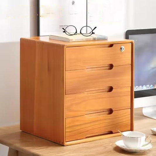 Desktop Organizer Storage Box - Desktop File Cabinet Solid Wood Storage Box With Lock Rustic Dresser Desk Drawers Organizer And Accessories Locking Filing Cabinet ( Color : B  Size : 3 Drawer )