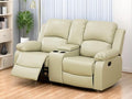 2 Seater Recliner Loveseat Manual Recliner Vegan Leather Reclining Sofa with Cup Holders &amp Middle Storage Console for Home Theater/Office/RV (Beige Loveseat)