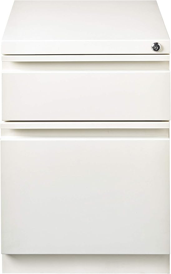 20 Inch Deep Metal Mobile Pedestal File 2 Drawer Box-File with Full Width Pull for Home and Office Holds Letter Width Hanging Folders White