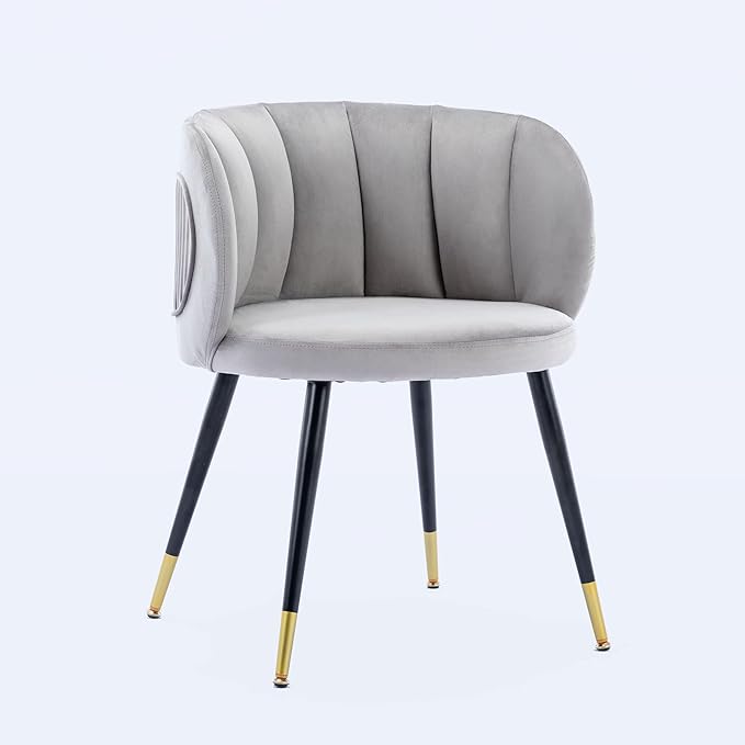 Grey Velvet Lounge Chair Black Metal feet Unique Back Design Suitable for Office Living Room Bedroom