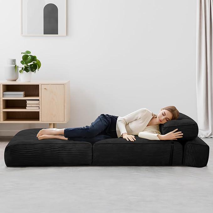 tantohom Folding Sofa Bed Convertible Sleeper Chair with Pillow Foldable Mattress with Back SupportSpace-Saving Sofa for Living RoomBedroom (Black)