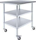 AmGood Stainless Steel Work Table with 2 Shelves and Casters | Metal Utility Table On Wheels (Stainless Steel Work Table with 2 Shelves + Casters 36 Long x 30 Deep)