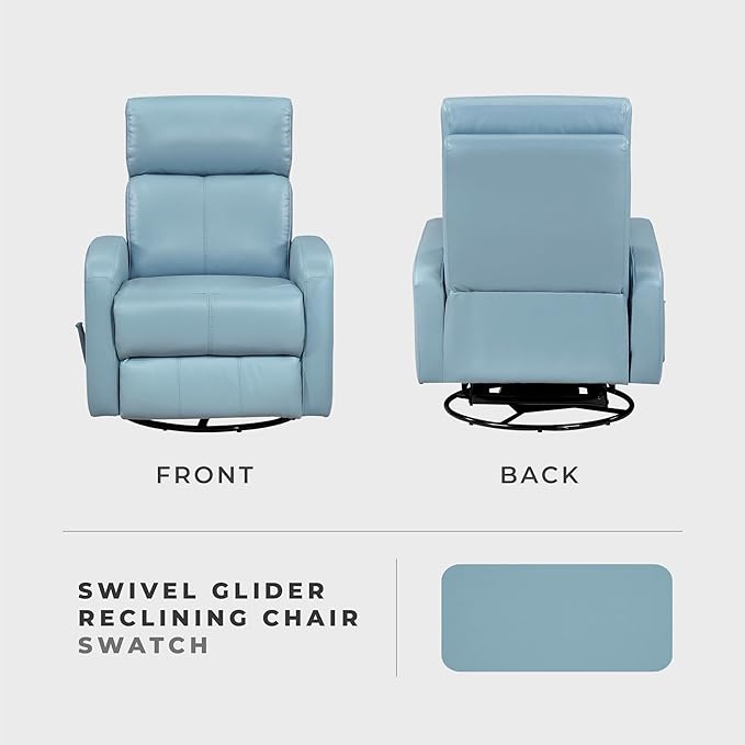 Lexicon Swivel Glider Reclining Chair Top Grain Leather Match Manual Pull Handle Recliner Comfy Nursery Glider Recliner Swivel Reclining Chair for Living Room/Office/Bedroom/Apartment Blue