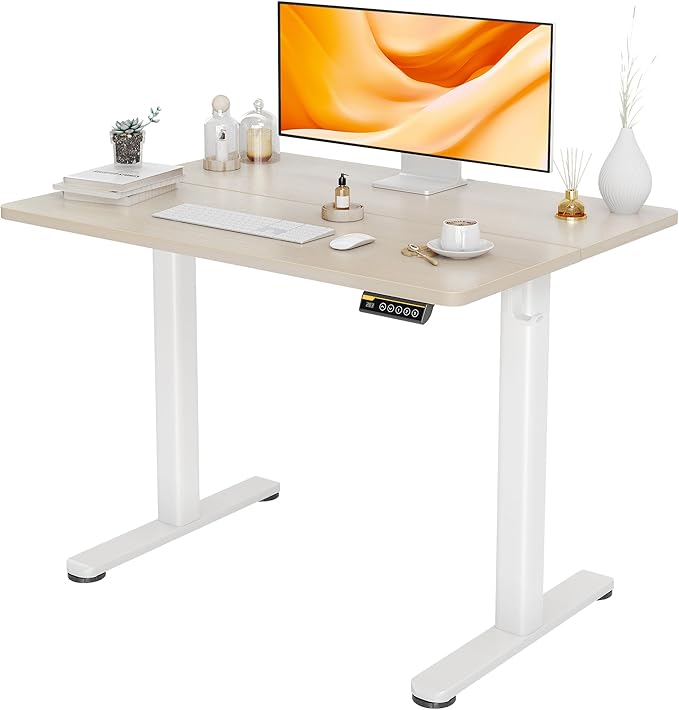 Seang Electric Standing Desk Adjustable Height with 3 Memory Presets 40x24 Inch Sit Stand with Splice Board for Home Office Computer Workstation White Frame/Nature Top
