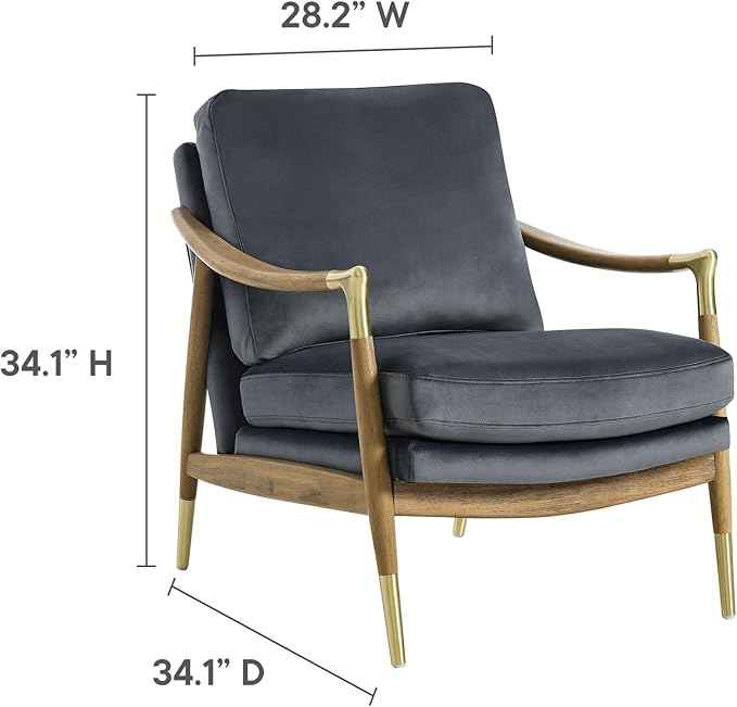 Modway Langford Stain-Resistant Performance Velvet Armchair – Mid Century Modern Velvet Chair with Wood Frame – Upholstered Accent Chair for Living Room or Bedroom