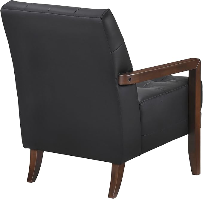 Lexicon Modern Accent Chair Luxury Genuine Leather Match Living Room Chair with Tufted Cushions Solid Wood Frame and Arm Rest Comfy Upholstered Single Seat for Bedroom/Reading/Office Black