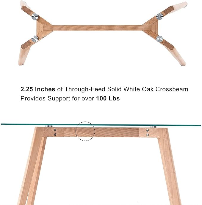 ivinta Glass Office Desk 43 Rectangular Computer Desk with Solid Wood Legs Modern Dining Table for Living Room Office Kitchen TAM-WT