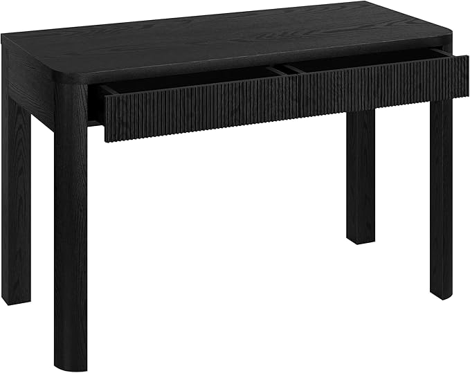 Henn&ampHart 48 Fluted Modern Rectangular Wooden Home Office Desk Computer Desk Writing Table with 2 Ribbed Storage Drawers for Bedroom Living Room or Home Office Natural Black