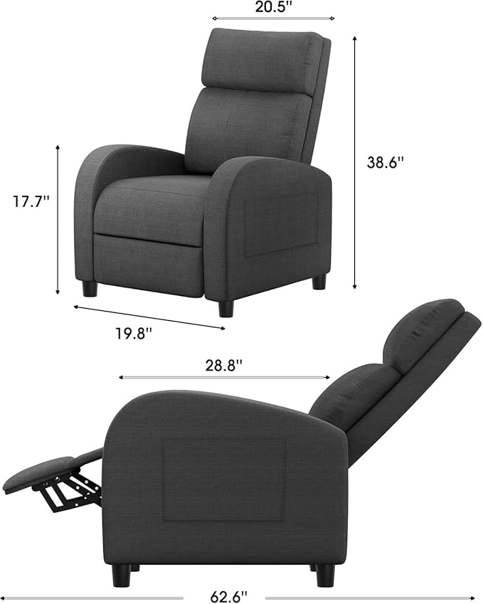 Homall Recliner Chair Recliner Sofa for Adults Recliners Home Theater Seating with Lumbar Support Reclining Sofa Chair for Living Room (Fabric Dark Grey)