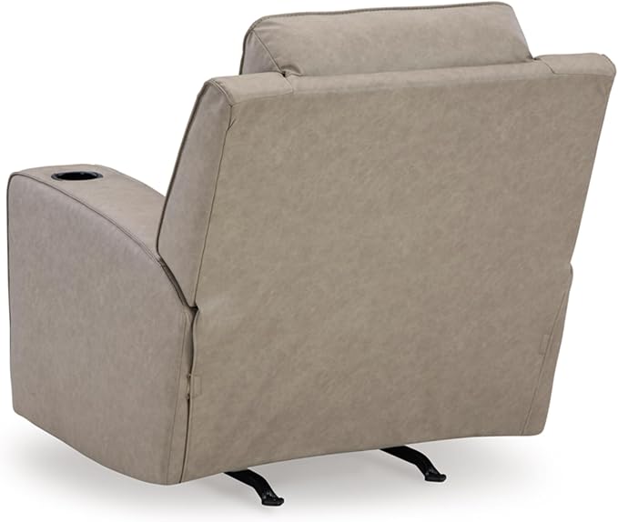 Signature Design by Ashley Lavenhorne Contemporary Faux Leather Upholstered Manual Rocker Recliner with 2 Cup Holders Beige