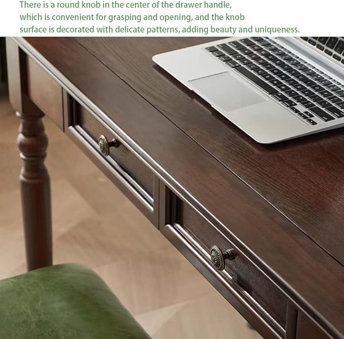 Solid Wood Computer Writing Desk with Drawers 47” Home Office Desks with Round Table Legs for Home Den Room or Workspace (Walnut)