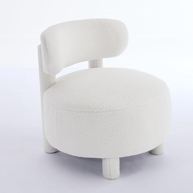 Accent Chair for Living Room Mid-Century Armchairs for Small Spaces Teddy Upholstered Comfy Reading Armchair with Studded for Bedroom (White-Teddy)