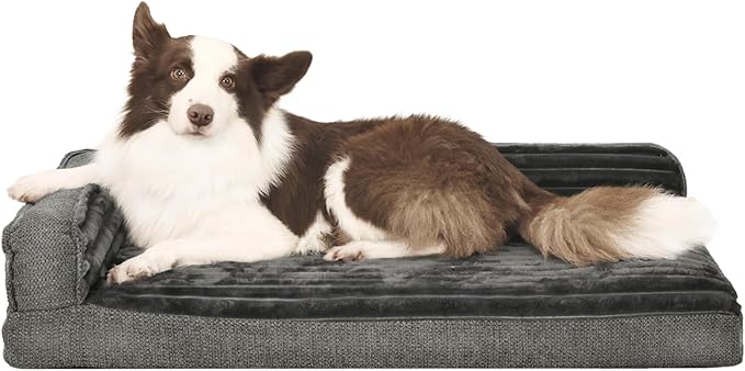 WINDRACING Orthopedic Dog Beds for Medium Dogs Waterproof Egg Foam Dog Sofa Bed with L Bolster Sides Washable Medium Pet Bed with Removable Cover &amp Non-Slip Bottom 36 x 23 inch Gray