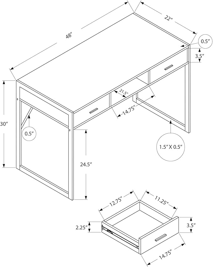 Computer Desk Home Office Laptop Storage Drawers 48 l Work White Laminate Grey Metal Contemporary Modern