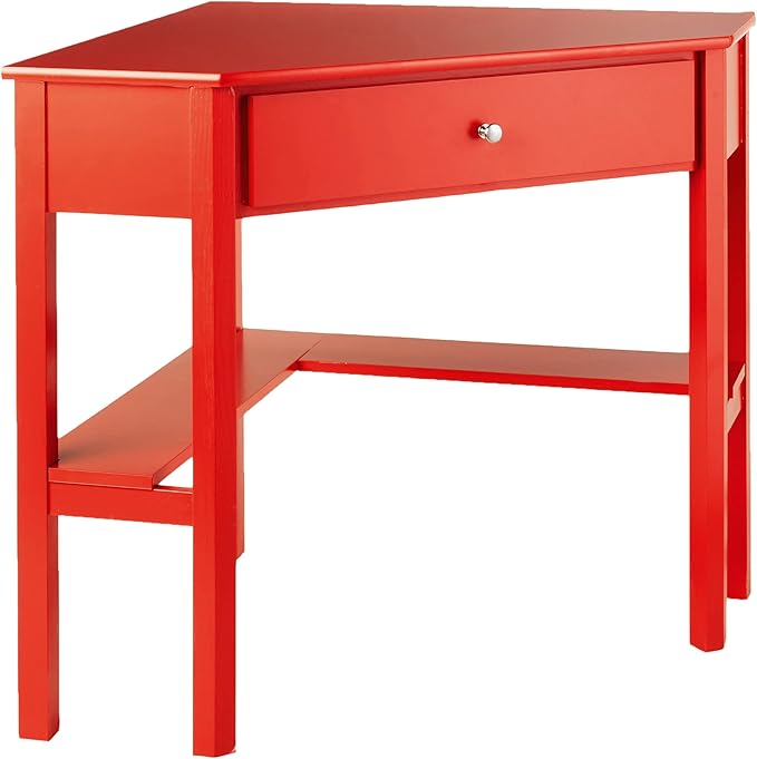 Target Marketing Systems Ellen Corner Desk with One Drawer and One Storage Shelf For Living Room Bedroom or Home Office Small Computer Table 42W x 30H Red