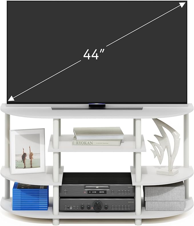 Furinno Jaya TV Stand 4-Tier Open Shelf Design Corner Entertainment Center with Round Corner TV Console for TV up to 46 Inch Toolless Assembly for Living Room Bedroom White