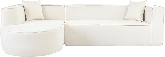 Modern Modular L-Shape Sectional Sofa Couch with Curved Design and Two Throw Pillowsfor Living Room Apartment Study Office (Beige@Curved)