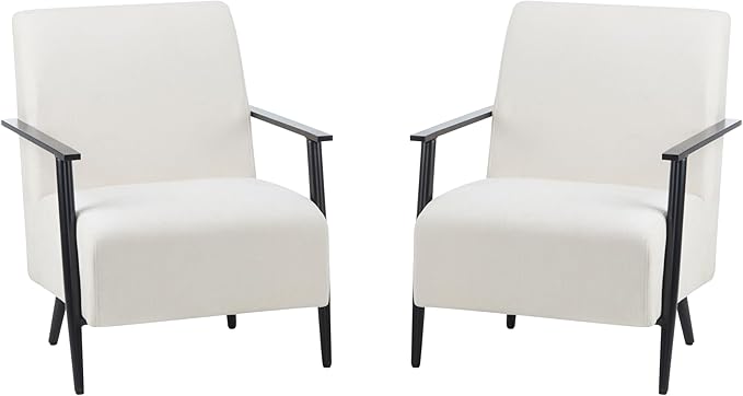 Merax 2-Piece Modern Mid Century Lounge Chair with Metal Frame Cozy Upholstered Armchair for Bedroom Living Room Office Easy Assemble Beige